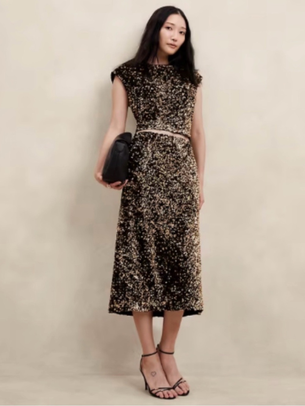 Banana Republic Sparkle Sequin Midi Set- Black & Gold